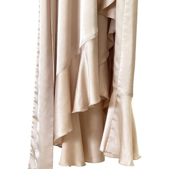 Show Me Your Mumu Samantha Ruffle Wrap Dress in Champagne Luxe Satin NEW Small - Picture 10 of 16